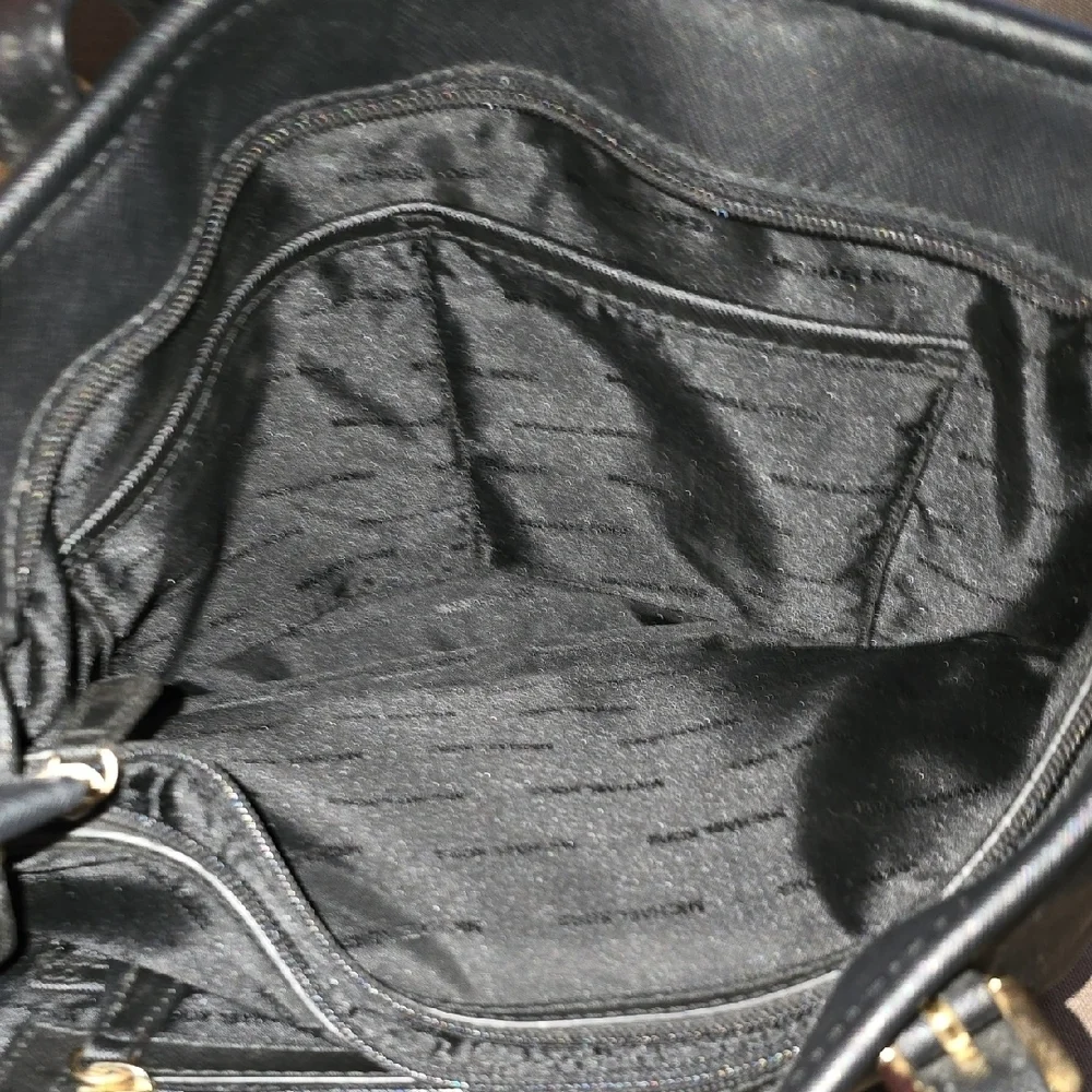 Michael Kors Jet Set Black Medium Saffiano Leather Tote with Gold Accents